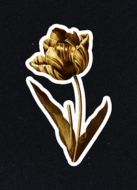 Gold tulip flower sticker with a white border