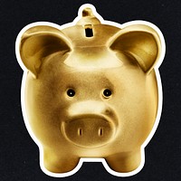 Gold piggy bank sticker with a white border