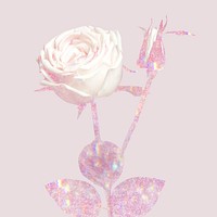 Blooming glittery pink rose on a pink background illustration