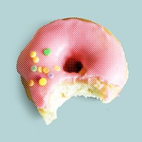 Pink bitten donut halftone style 