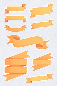 Marigold yellow ribbon banner sticker with white border set