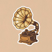 Vectorized vintage Gramophone sticker with a white border