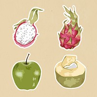 Vectorized fruit sticker with a white border set