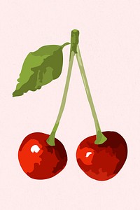 Vectorized red cherries sticker overlay design resource