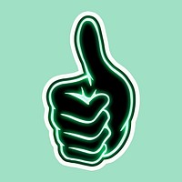 Neon green thumbs up sticker overlay with a white border 