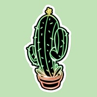 Glowing neon green saguaro cactus with a white border