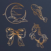 Shimmering golden cute sticker collection design resources