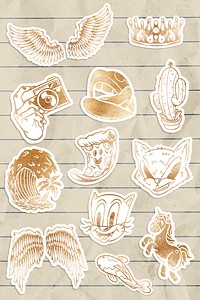 Shimmering golden summer sticker collection design resources