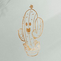 Glittery gold saguaro cactus sticker design element
