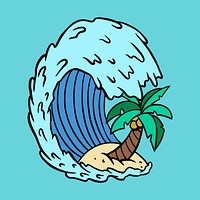 Ocean waves with coconut tree sticker vector
