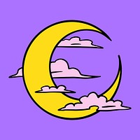 Crescent moon surrounded by clouds sticker overlay vector 