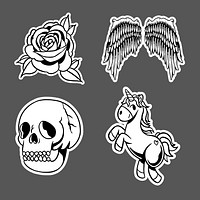 Cool black and white sticker set design resources