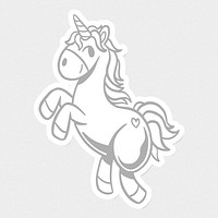 Gray unicorn outline sticker overlay with a white border design resource