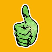 Green mosaic thumbs up sticker overlay with a white border 
