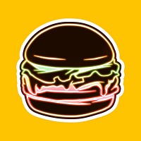 Neon burger sticker overlay on a yellow background design resource 