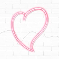 Neon red heart sticker overlay design resource on a white brick wall background