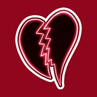 Neon red broken heart sticker overlay design resource 