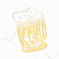 Neon yellow glass of beer design resource on a white brick wall background