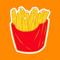 Pop art style french fries sticker overlay with halftone effects design resource