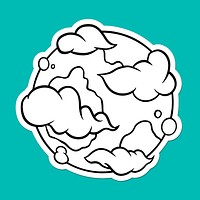White earth with clouds sticker with a white border on a turquoise background vector