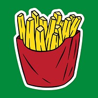 Fries sticker with a white border on a green background vector