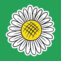 White daisy flower sticker with a white border on a greenbackground vector
