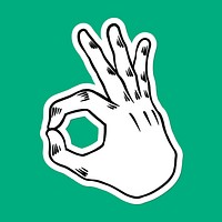 Cool pop art OK hand sign sticker with a white border on a green background vector