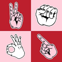 Cool pop art hand sign sticker with a white border set vector
