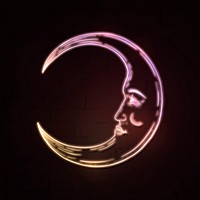 Neon crescent moon face sticker overlay design resource 