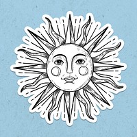Sun with a face outline sticker overlay with a white border