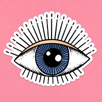 Evil eye sticker overlay on a pink background 