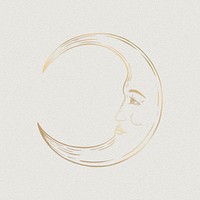 Golden crescent moon face sticker overlay design resource 