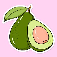 Cartoon sticker avocado hand drawn clipart