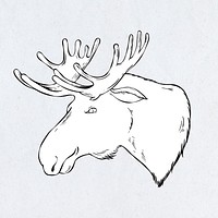 Psd cartoon sticker hand drawn moose clipart black and white