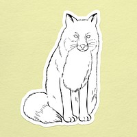 Psd fox cartoon sticker hand drawn clipart black and white