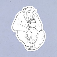 Psd monkey cartoon sticker hand drawn clipart black and white