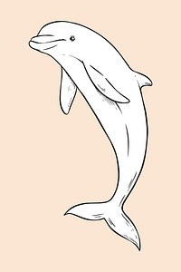 Vintage hand drawn dolphin cartoon black and white illustration