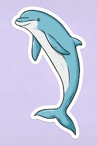 Psd cartoon sticker dolphin hand drawn vintage clipart