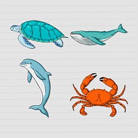 Vector sea animal sticker collection colorful clipart 