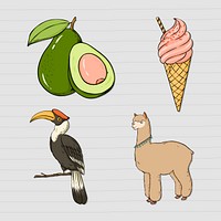 Vector food and animal sticker colorful clipart