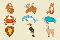 Psd wildlife vintage colorful sticker collection