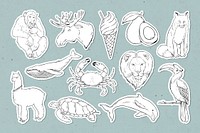 Psd wildlife vintage sticker set black and white