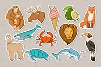 Wildlife sticker colorful set illustration