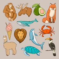 Vector animal sticker colorful clipart set
