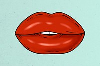Red glossy lips sticker on blue background