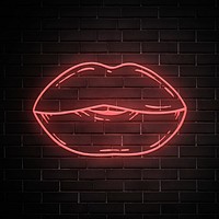 Neon pop art lips sticker on black background