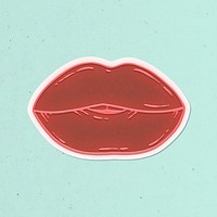 Neon pop art lips sticker on blue background