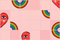Hand drawn rainbow and heart background design resource