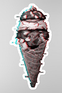 Old trashed toys in an ice cream cone sticker design element