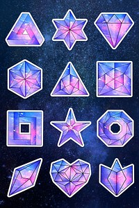 Galaxy patterned pink and purple geometrical shaped sticker set